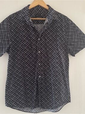 Kenneth Cole Black Short-Sleeve Button-Down with White Grid
